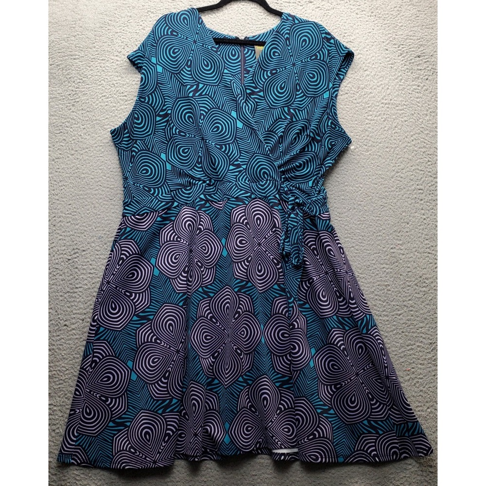 Taylor Wrap Dress Womens 22W Multi Geo Print Lined Tie Waist V Neck Back Zip